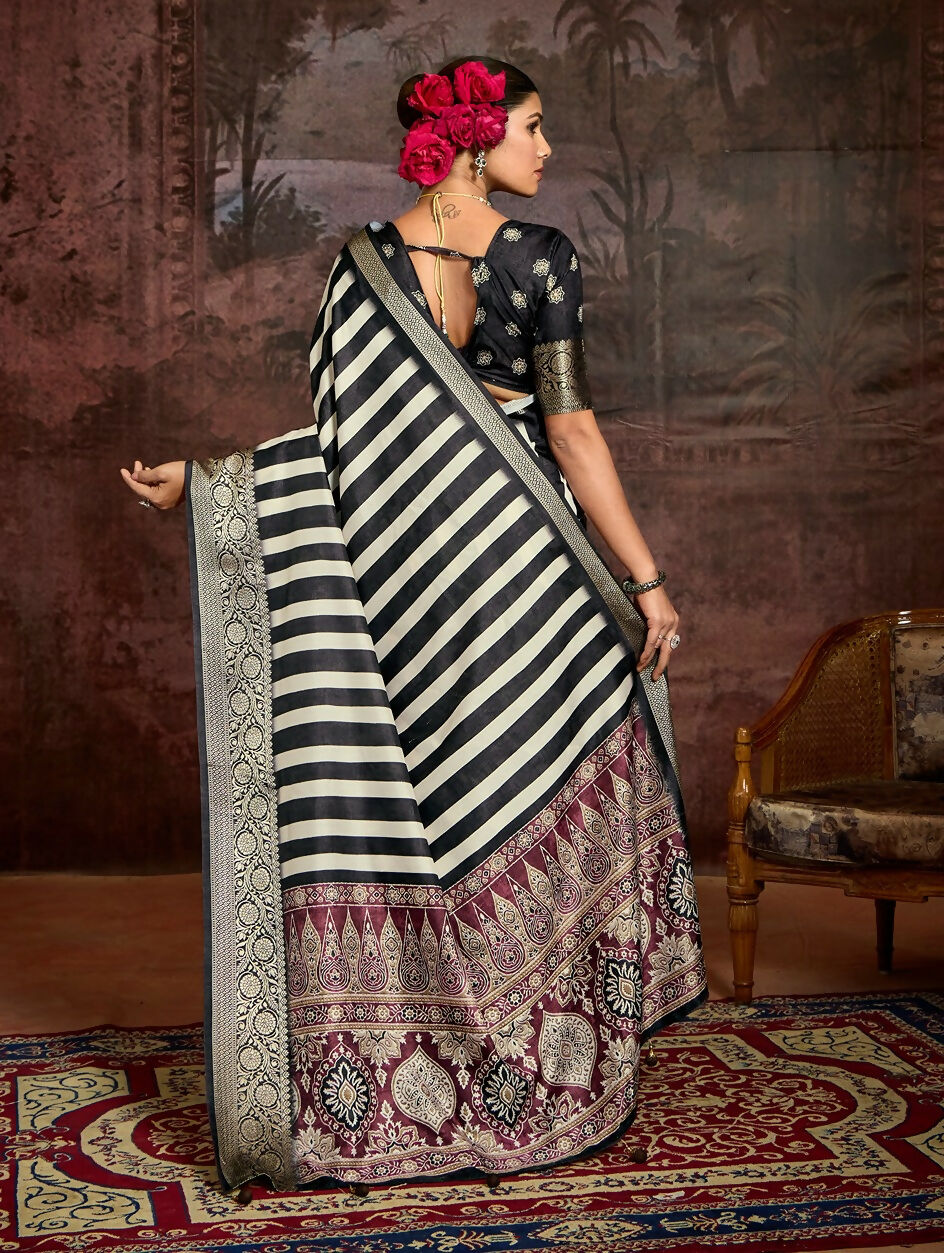 Joban Fashion Multicolor Art Silk With Fine Viscose Border Ajrak Full Body Print With Soft Finish Saree | Grocsy