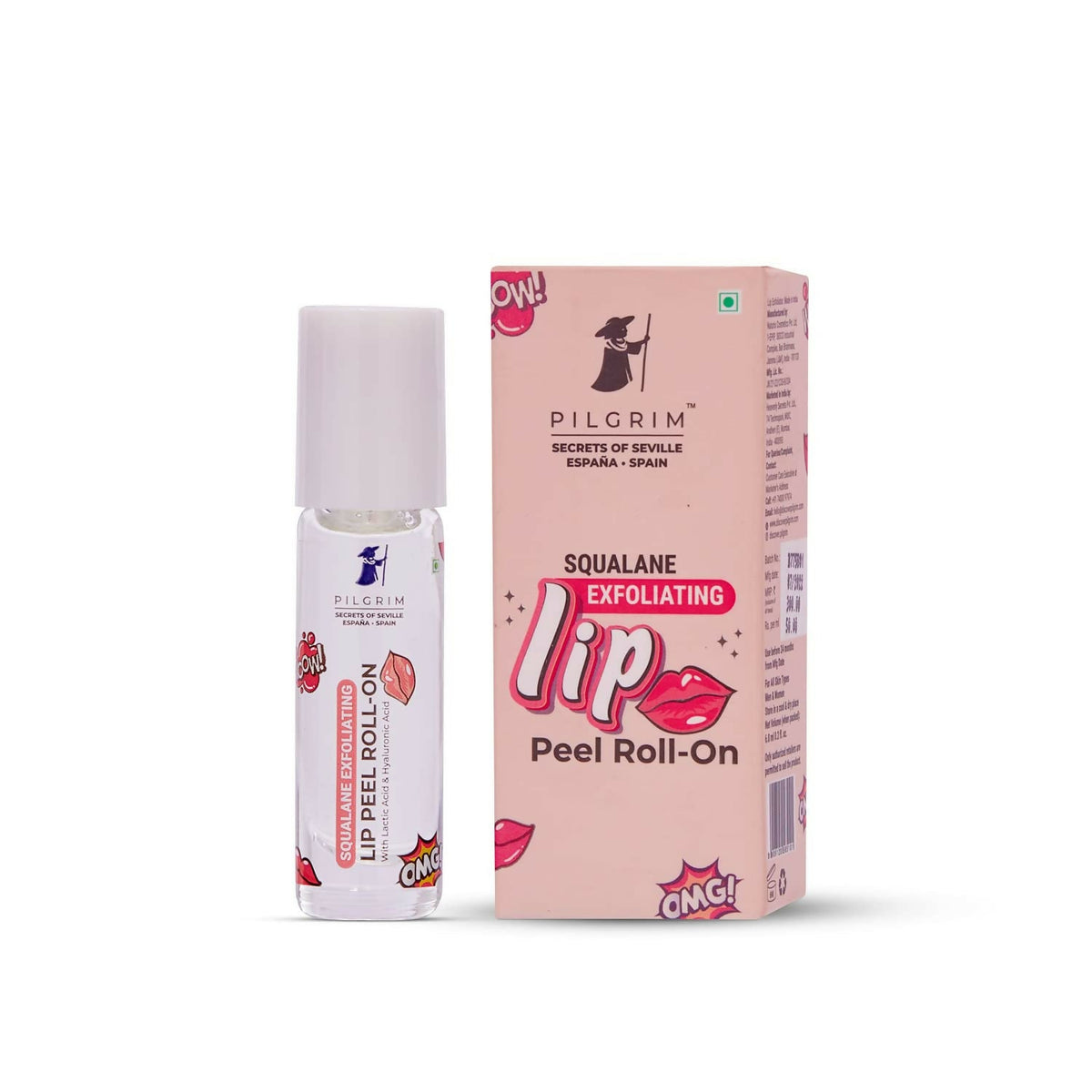 Pilgrim Spanish Lip Peel Roll-on with Lactic Acid & Hyaluronic Acid For Soft & Glossy Lips, Hydrating Dry & Flaky Lips | Grocsy