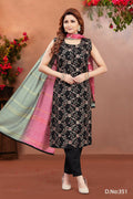 Joban Fashion Women Soft Silk Black Round Neck Emroidery Kurta Set | Grocsy
