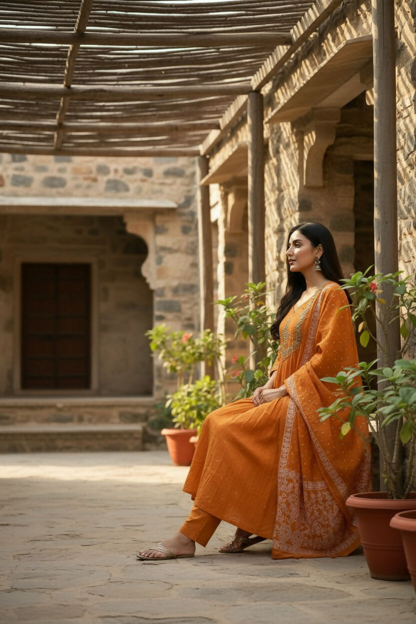 The52 Women's Beautiful Cotton Fabric Embroidery Work Flared Anarkali Pant and Dupatta Set | Grocsy