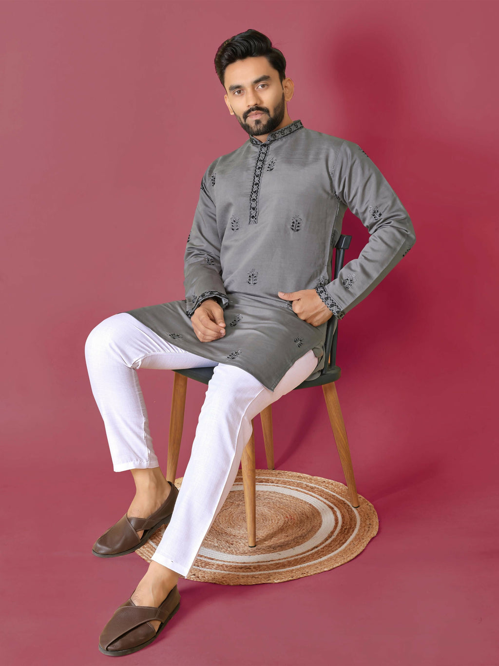Grey Men's Kurta Set Indian Party Wear by Infinity Export | Grocsy