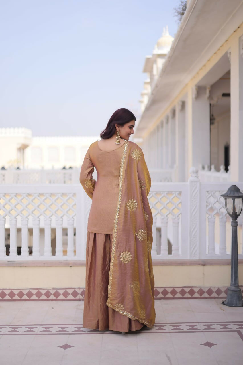 Teeya Creation Womens New Stylish Fendi Crush With Zari Sequins Embroidered Work Kurta Set | Grocsy