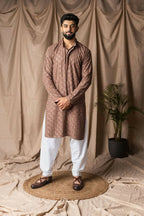 Brown Rayon Thread Embroidery Work Kurta Set - Mahotsav | Grocsy