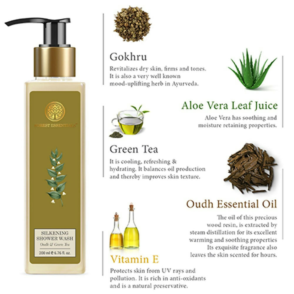 Forest Essentials Travel Size Silkening Shower Wash Oudh & Green Tea | Grocsy