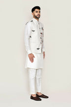 Joban Fashion White Colored Art Silk Fabric Kurta, Jacket With Straight Fit Pant | Grocsy