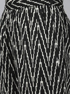 Yufta Women Black Ikat Printed Pure Cotton Kurta with Palazzo and Dupatta | Grocsy
