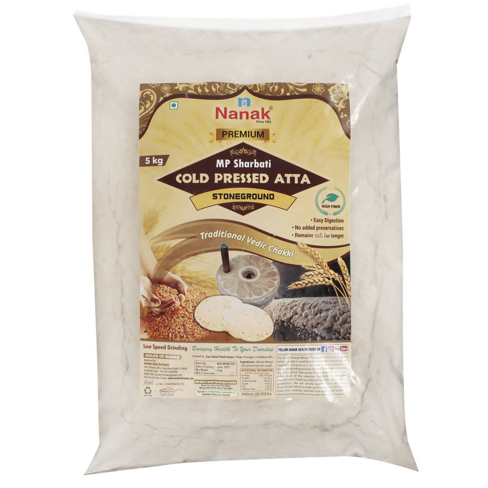 Nanak Premium MP Sharbati Cold Pressed Atta-Stoneground|Low Speed Grinding,5Kg | Grocsy