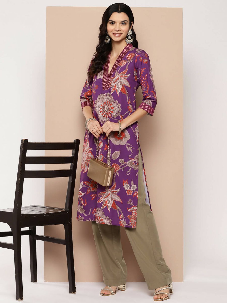Ahalyaa Women's Traditional wear Kurta - Purple | Grocsy