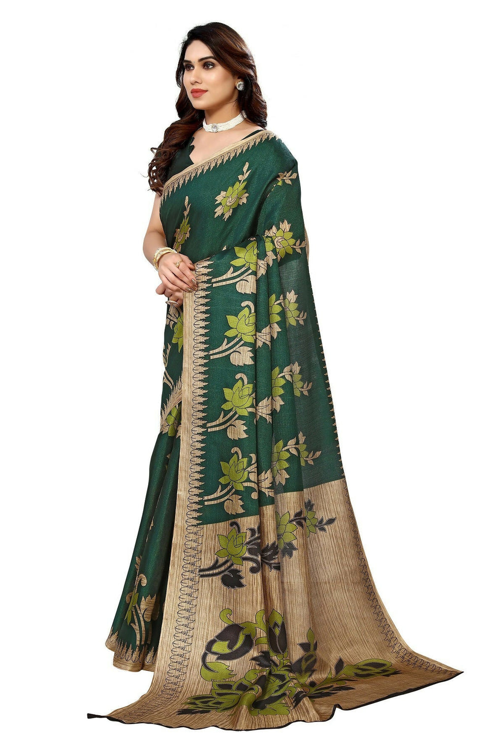 Vamika Green Printed Art Silk Saree | Grocsy