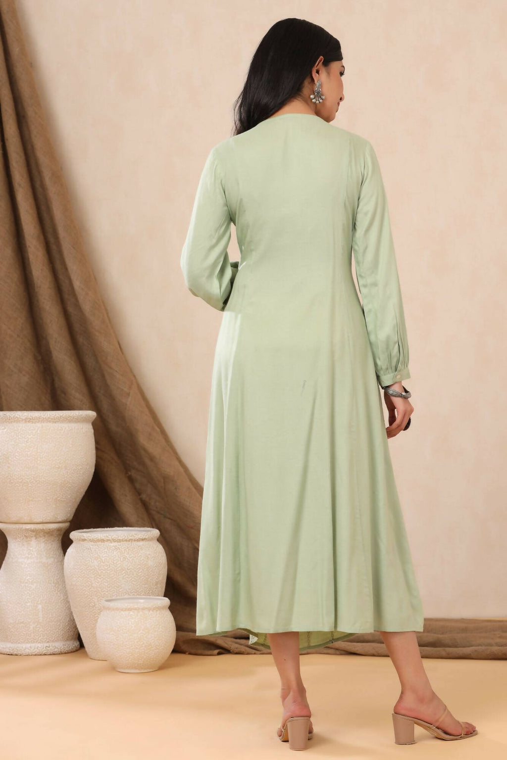 Juniper Women Lightolive Rayon Embroidered A-Line Dress | Grocsy