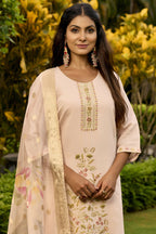 The52 Women's Beautiful Embroidery Work Roman Fabric Straight Kurta Pant and Dupatta Set | Grocsy