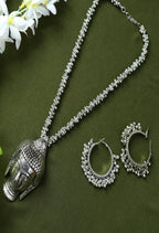 Mominos Fashion Johar Kamal Silver-Plated Brass Finish Budha Long Neckalce For Women