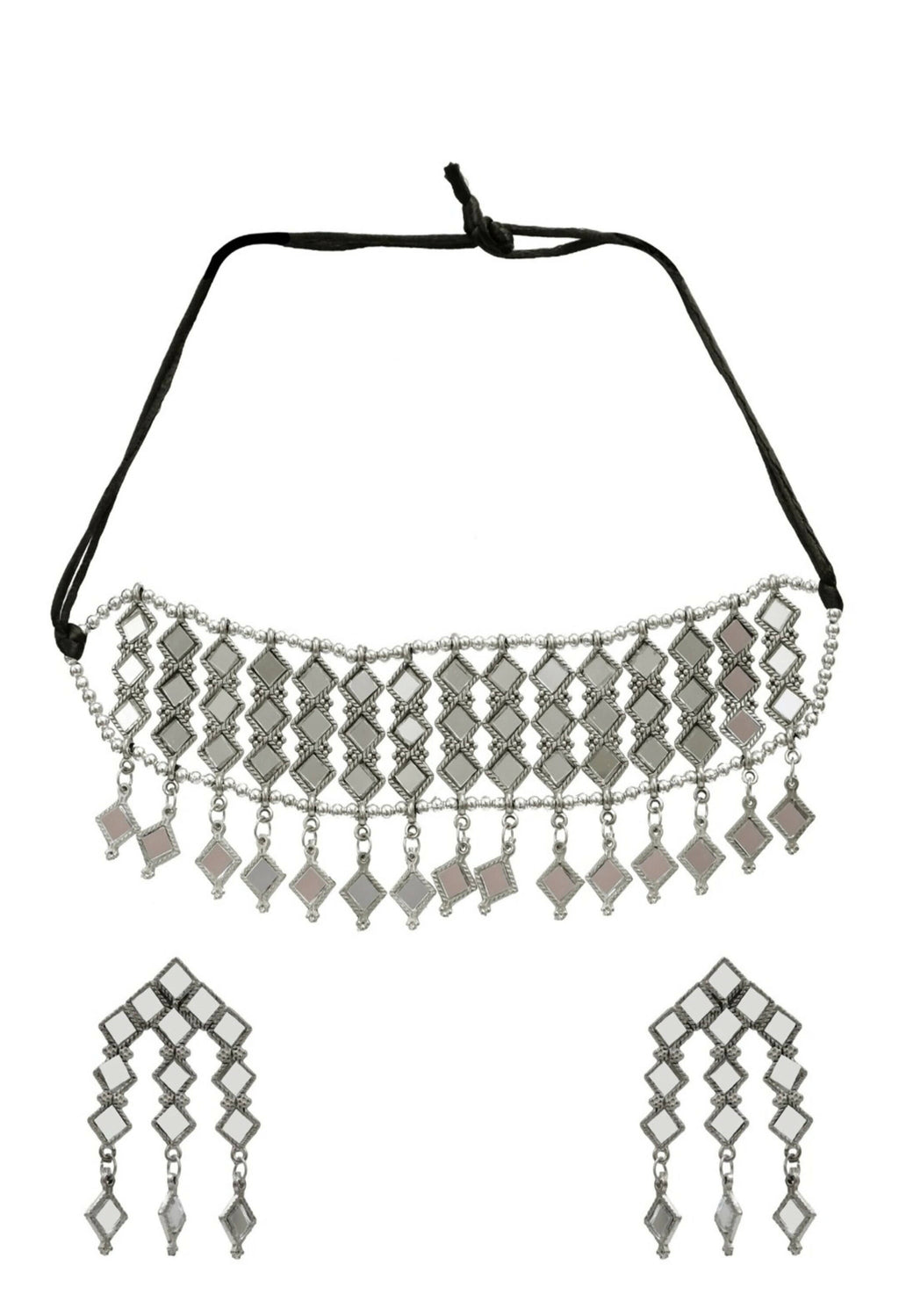 Mominos Fashion Johar Kamal Oxidised Silver-Plated Alloy Finish Mirror Choker For Women | Grocsy