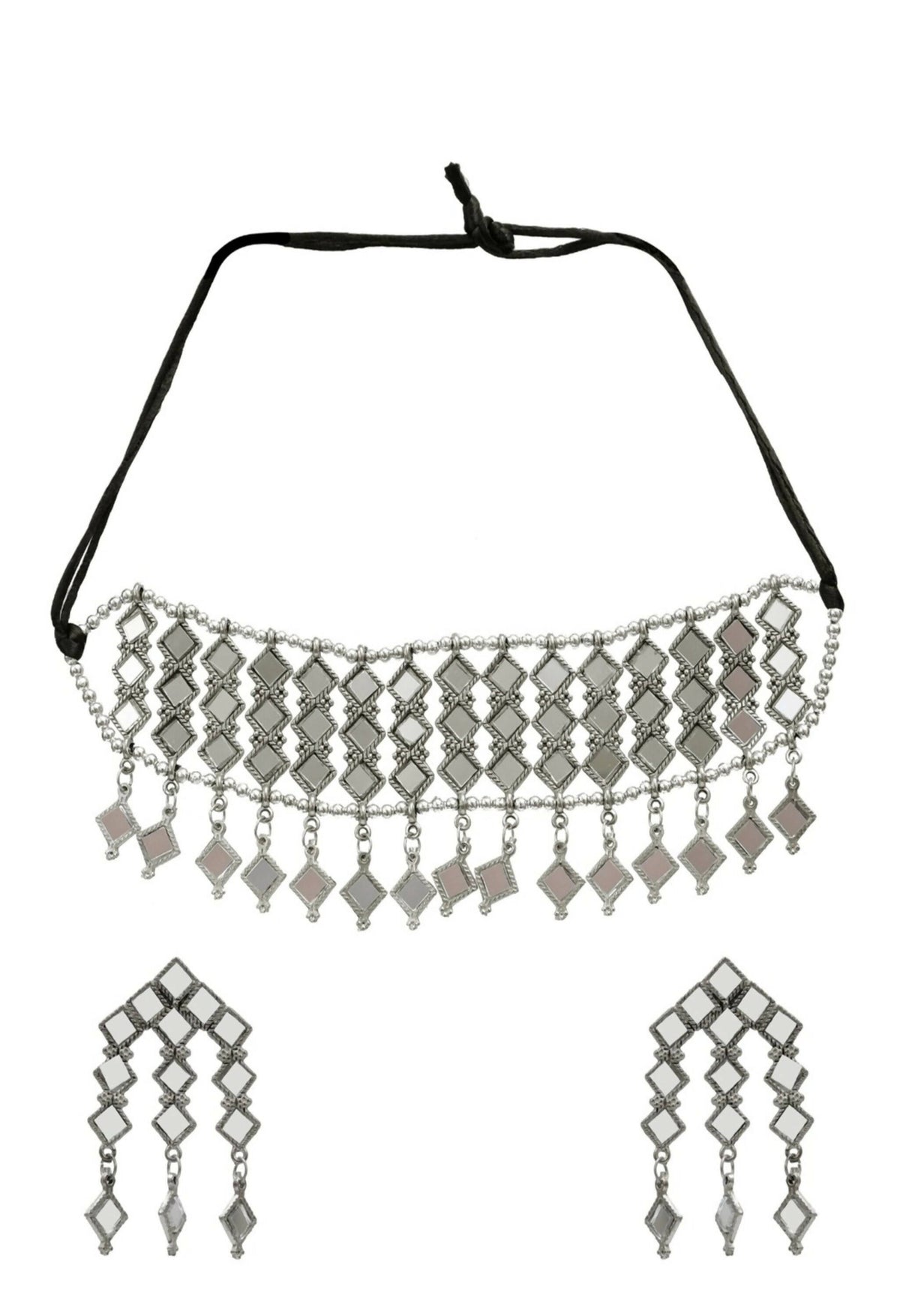 Mominos Fashion Johar Kamal Oxidised Silver-Plated Alloy Finish Mirror Choker For Women | Grocsy