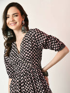 Myshka Women's Black Empire Printed Dress | Grocsy