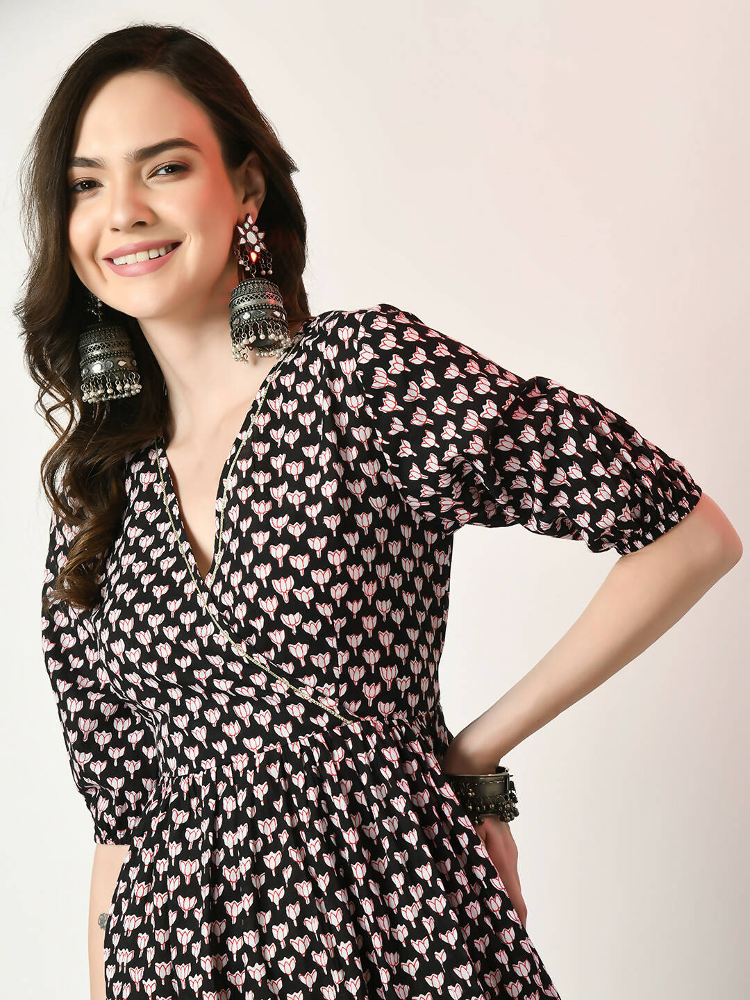Myshka Women's Black Empire Printed Dress | Grocsy