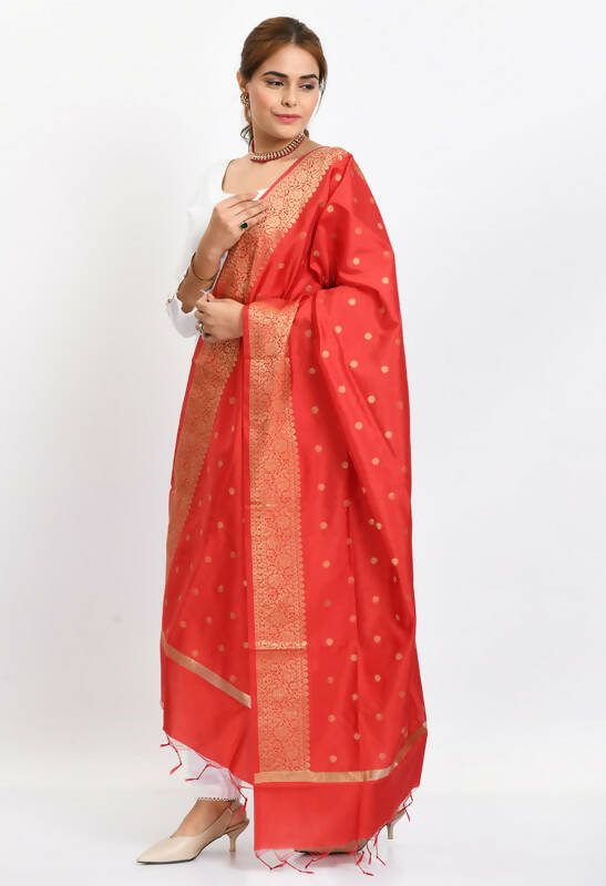 Mominos Fashion Moeza Women's Banarsi Silk Woven Design Red Dupatta | Grocsy
