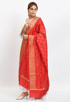 Mominos Fashion Moeza Women's Banarsi Silk Woven Design Red Dupatta | Grocsy