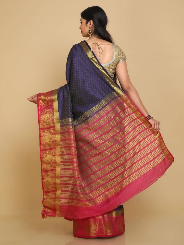 Kalamandir Floral Navy Blue Pashmina Saree | Grocsy