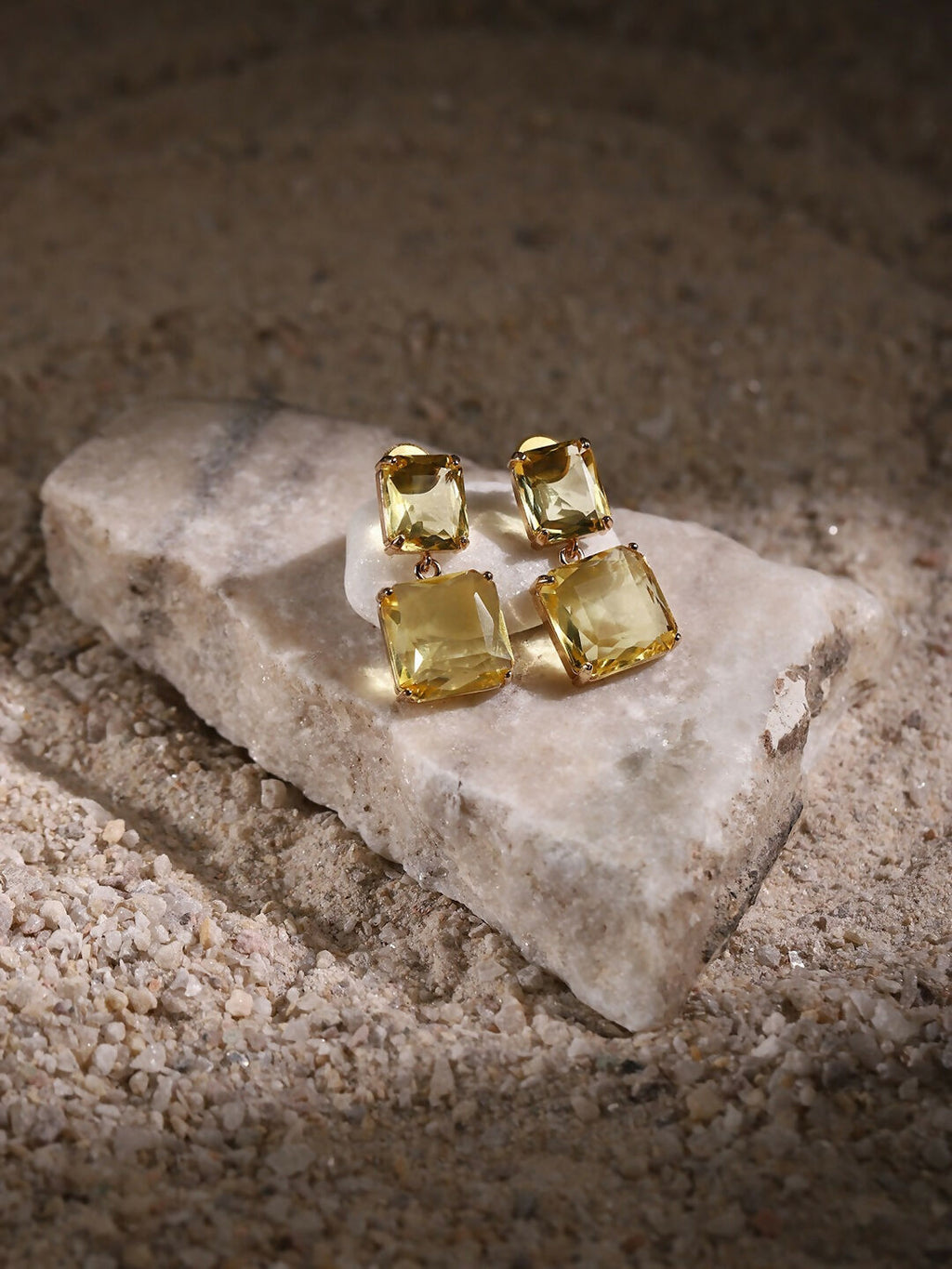 Yellow Duet Stone Earrings- Ruby Raang | Grocsy
