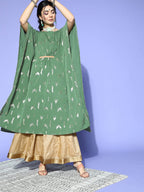 Janasya Women Green Geometric New Age Kaftan Kurta | Grocsy