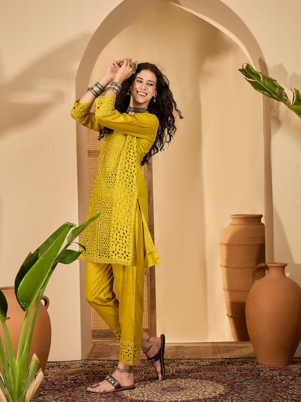 Joban Fashion Embroidery Mustard Pure Cotton Cord Set | Grocsy