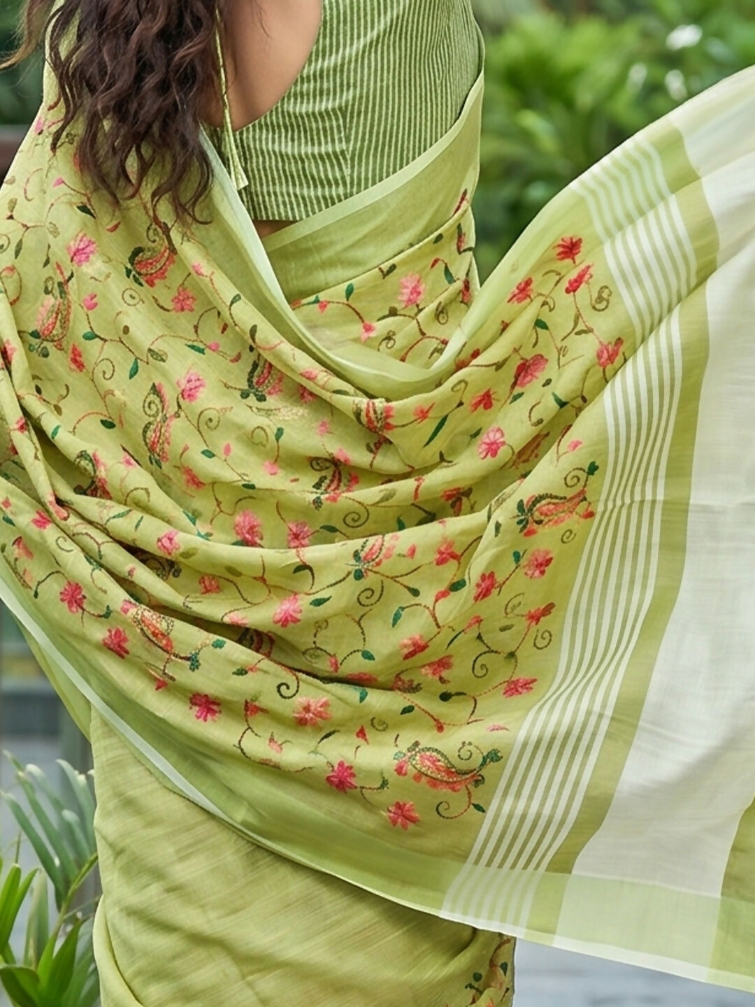 Shree Shyam Fashion Yellow Green Linen Saree | Grocsy