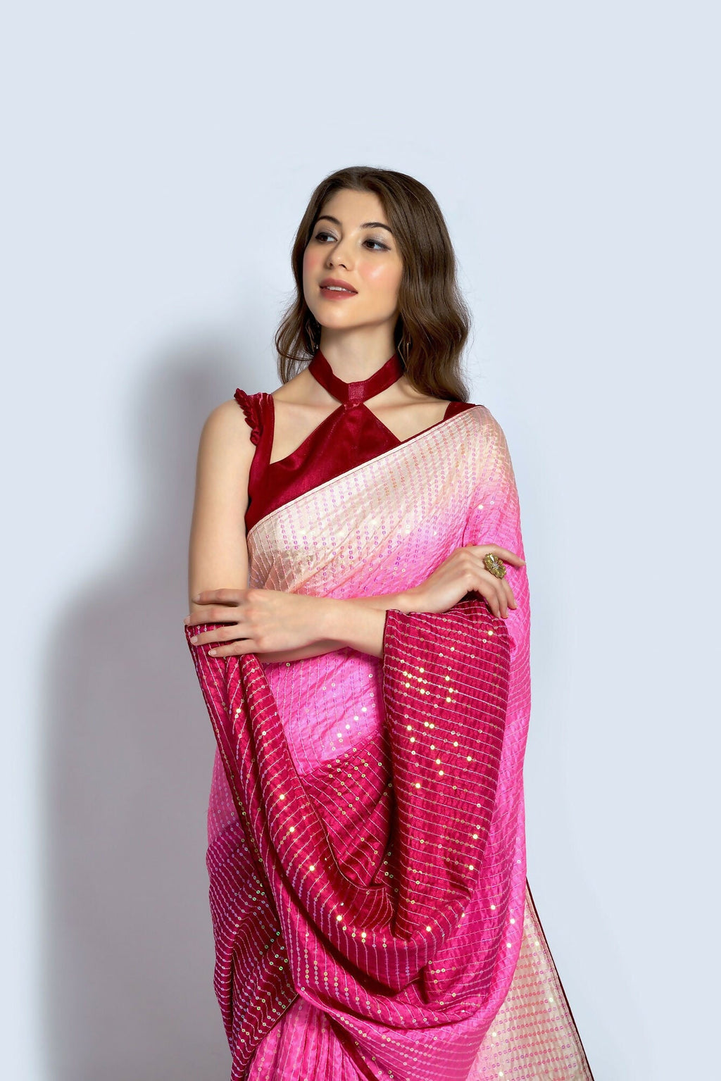 Vegaa Fashion Pink Vichitra Silk Embroidered Party Wear Saree | Grocsy
