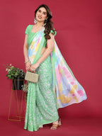PR Fashion Pista Moss Chiffon Printed Saree | Grocsy