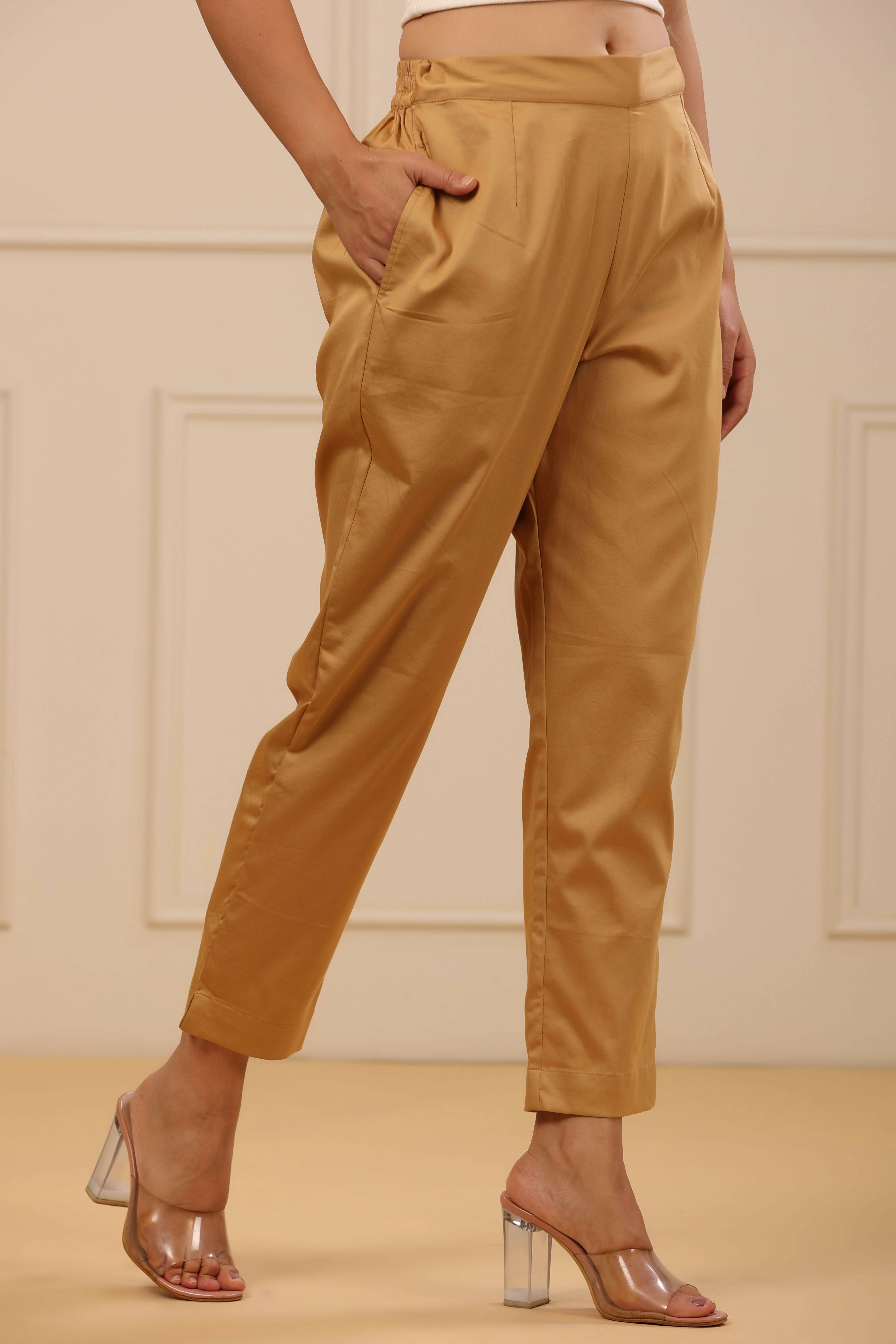Juniper Women's Beige Solid Straight Slim Pant | Grocsy