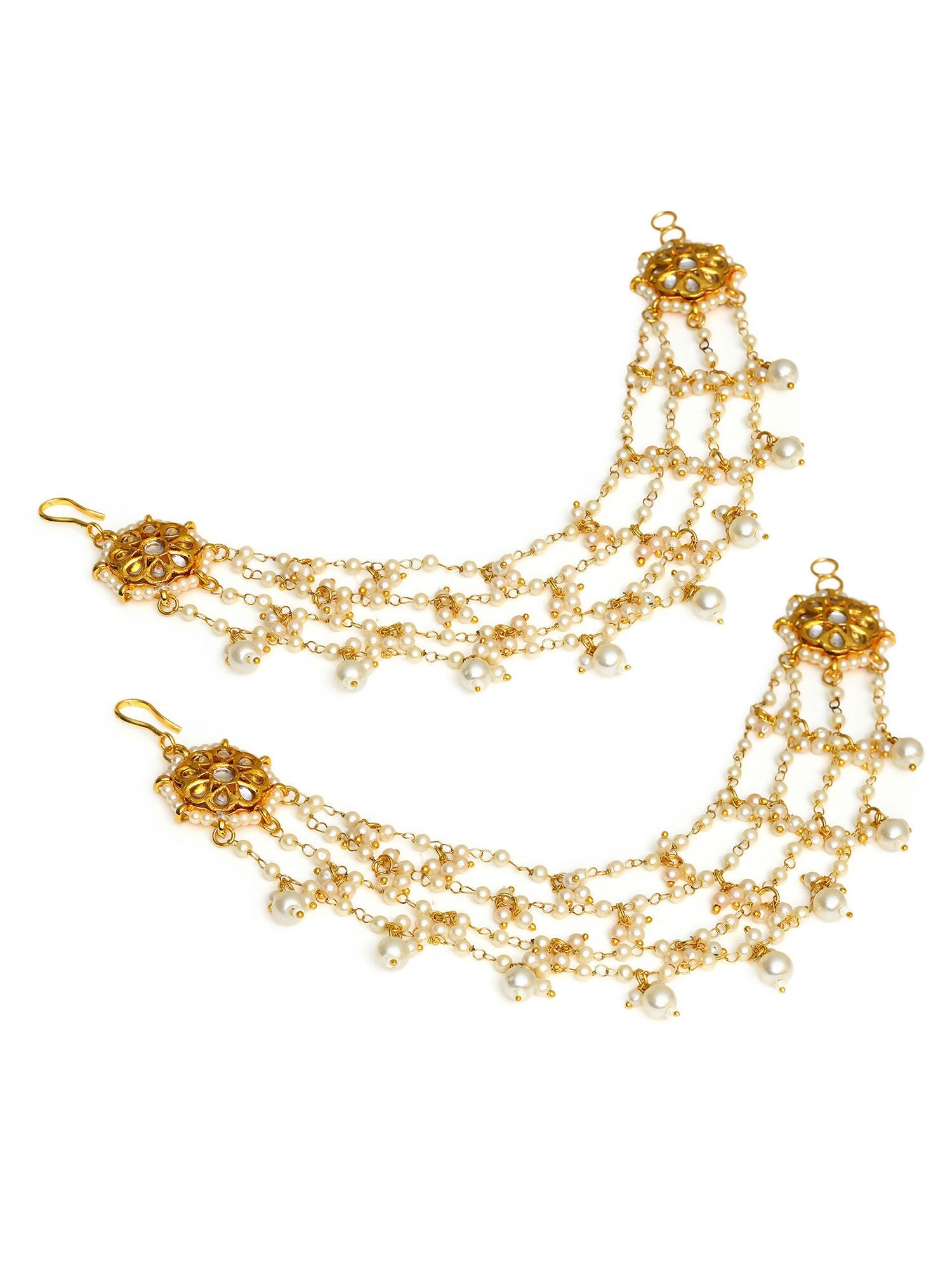 Ruby Raang Gold Kundan and Pearl Chain (set of 2) | Grocsy