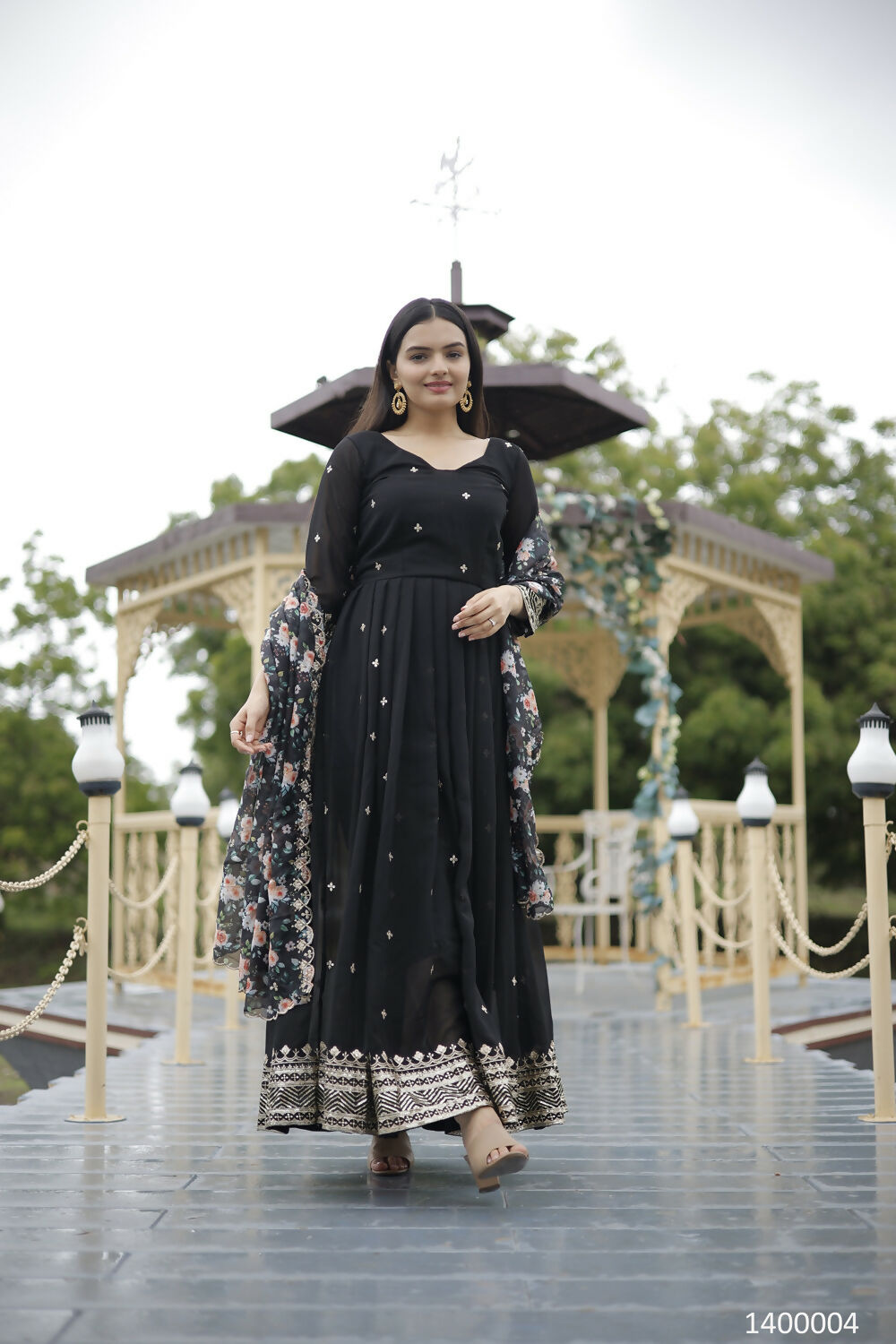 Aayaa Designer Embroidery Zari Sequins-Work Faux Blooming Georgette Suit - Black | Grocsy