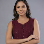 Juniper Women Wine Georgette Embroidered Peplum Tunic | Grocsy