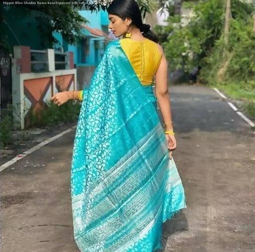 DEIANA'S Beautiful Designer Golden zari Soft Lichi Silk Saree - Sky | Grocsy