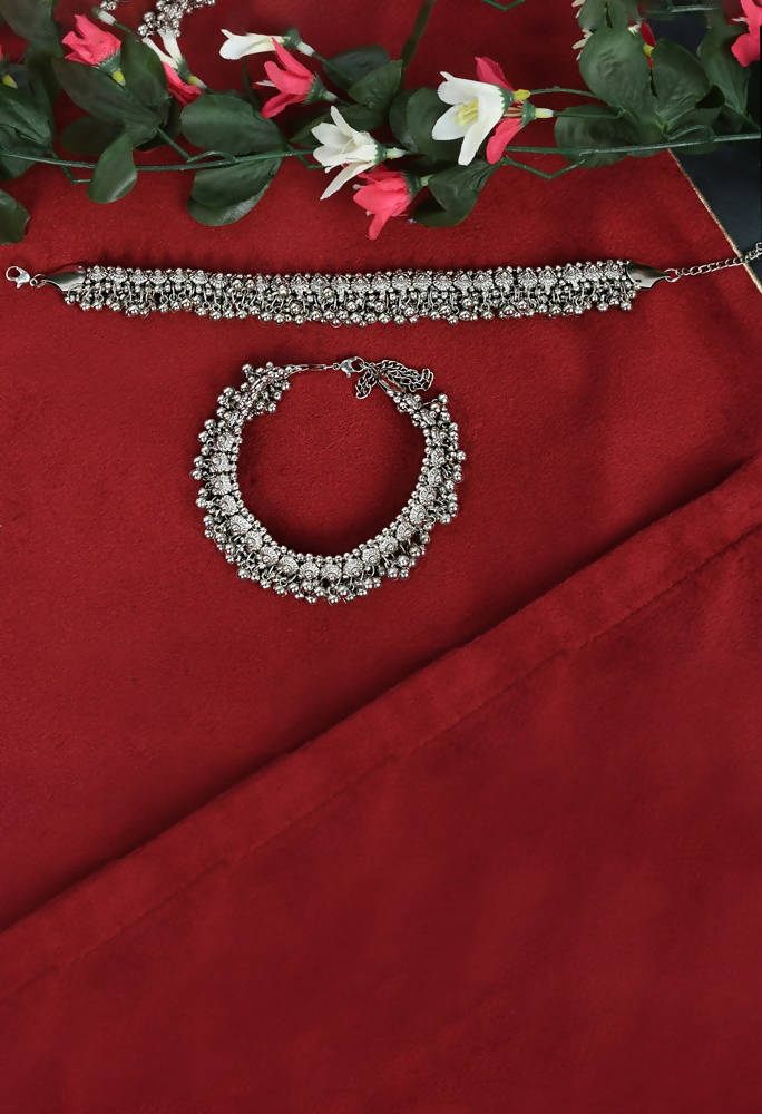 Mominos Fashion Kamal Johar Oxidised Heavy Silver Anklets | Grocsy