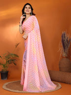 Partywear Designer Bright Moss Satin Patta Pink Fancy Saree - Durga | Grocsy