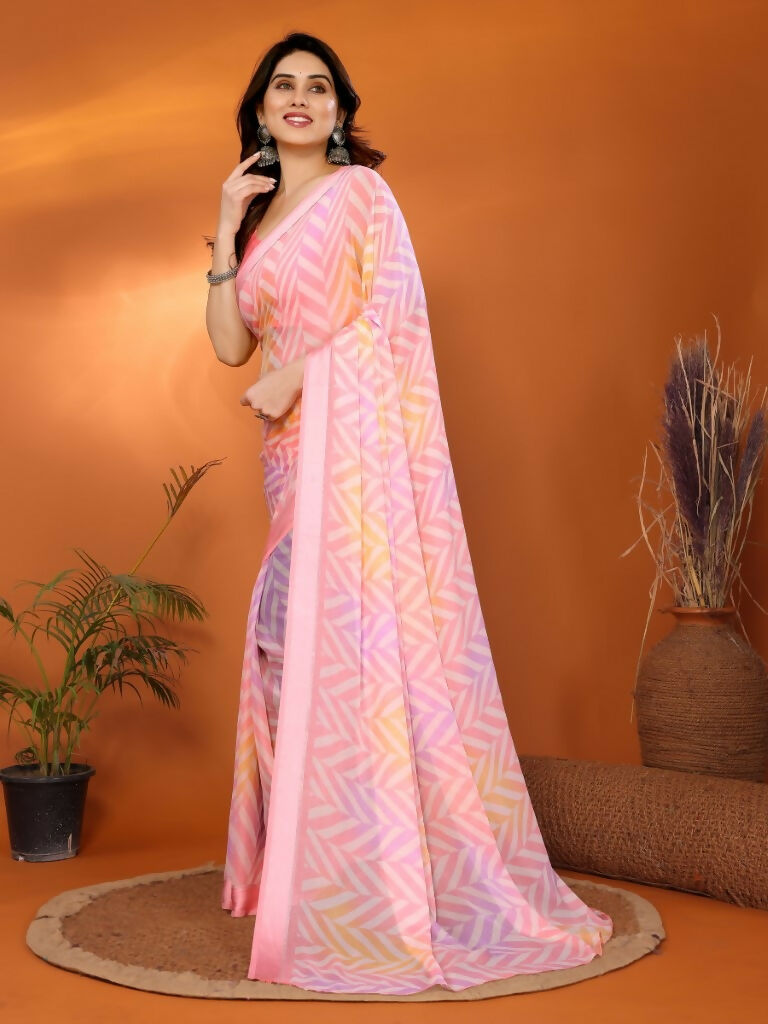 Partywear Designer Bright Moss Satin Patta Pink Fancy Saree - Durga | Grocsy