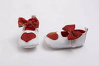 Tiny Bugs Girls Heart Bow Detailing Booties - White & Red | Grocsy