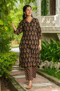Aramya Straight Soft Cotton Floral Print Women's Kurta - Black | Grocsy