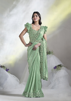 Sea Green Two Tone Satin Silk Designer Ready to wear saree with stithced Blouse - Mohmanthan Aura | Grocsy