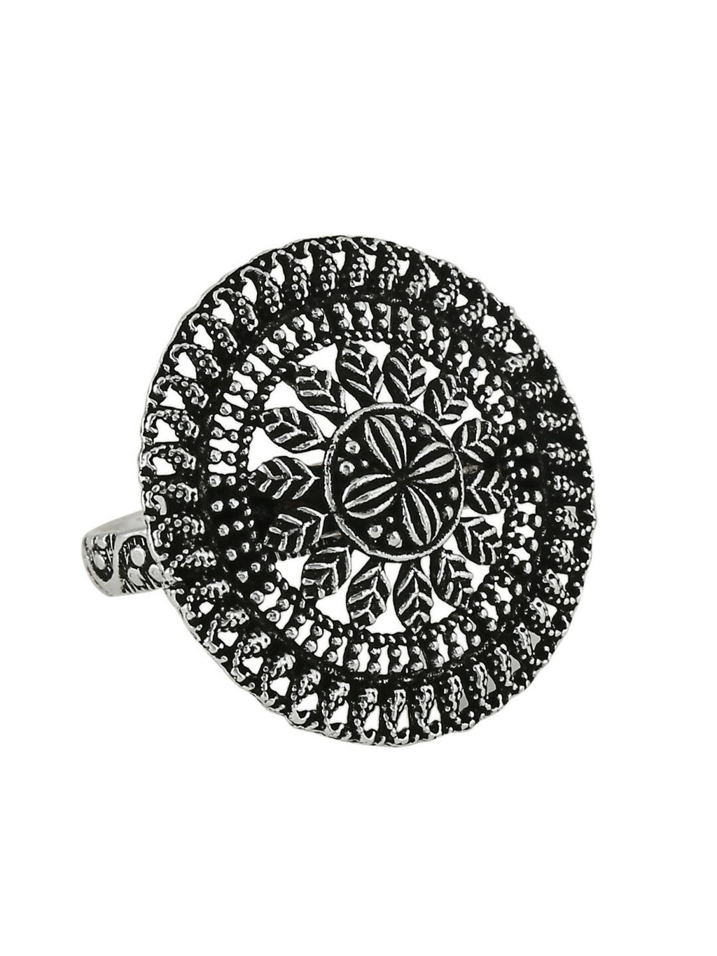 NVR Women's Oxidised Silver Plated Adjustable Finger Ring | Grocsy