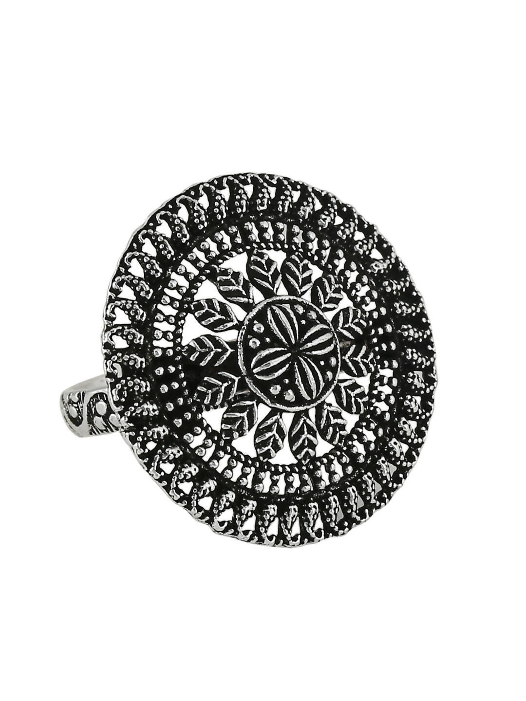 NVR Women's Oxidised Silver Plated Adjustable Finger Ring | Grocsy