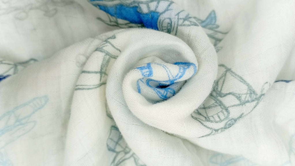 Kindermum Organic Cotton Muslin Swaddle Blanket 100 Cm X 100 Cm - Set Of 2 - Transport And Aviator | Grocsy