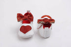 Tiny Bugs Girls Heart Bow Detailing Booties - White & Red | Grocsy