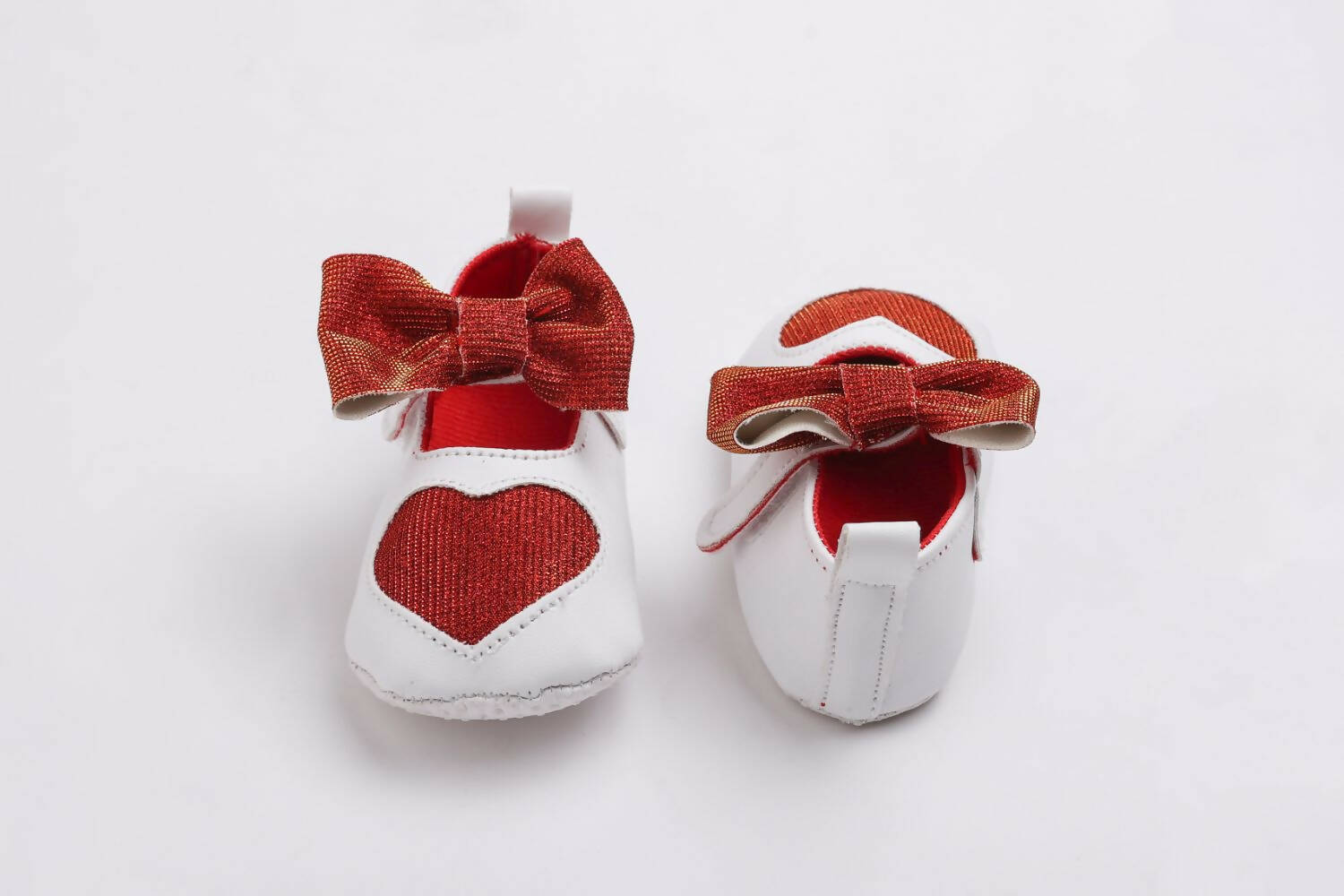 Tiny Bugs Girls Heart Bow Detailing Booties - White & Red | Grocsy