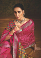 Joban Fashion Pink Velvet Tussar Silk with Foil Print Saree | Grocsy