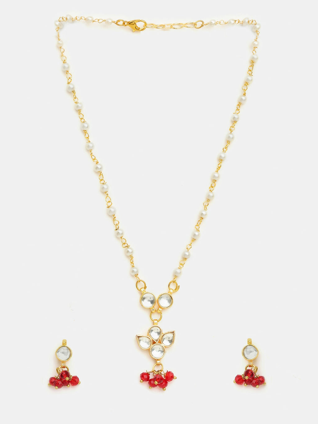 Ruby Raang Kundan Studded And Pearl Beaded Jewellery Set | Grocsy