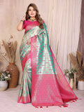 Aastha Fashion Sea Green Tissue Silk Paithani Woven Saree | Grocsy