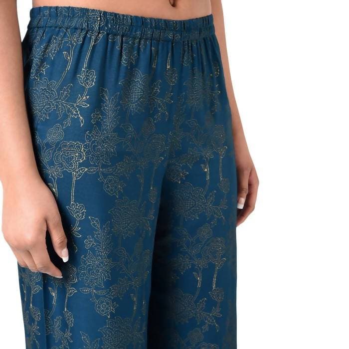 Aniyah Rayon Block Print Flared Palazzo Blue Color (AN-168K) | Grocsy