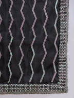 Black Tissue Slub Embroidered Saree with Unstitched Blouse - Vairagi | Grocsy